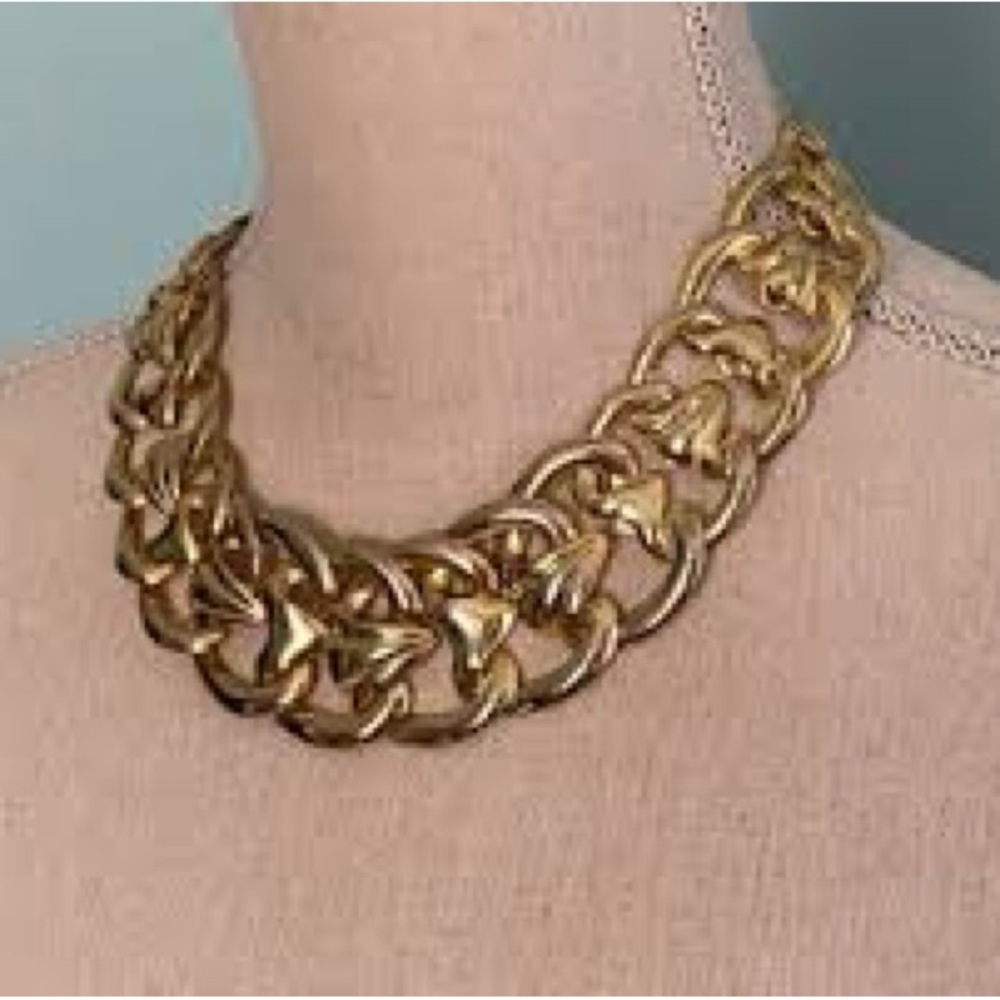 Gorgeous MCM Gold Tone Pressed Metal Wide Choker Necklace